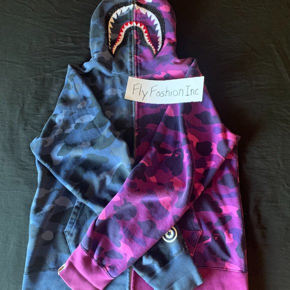 Bape Split Shark Hoodie Blue/Purple Camo - Picture 12 of 12